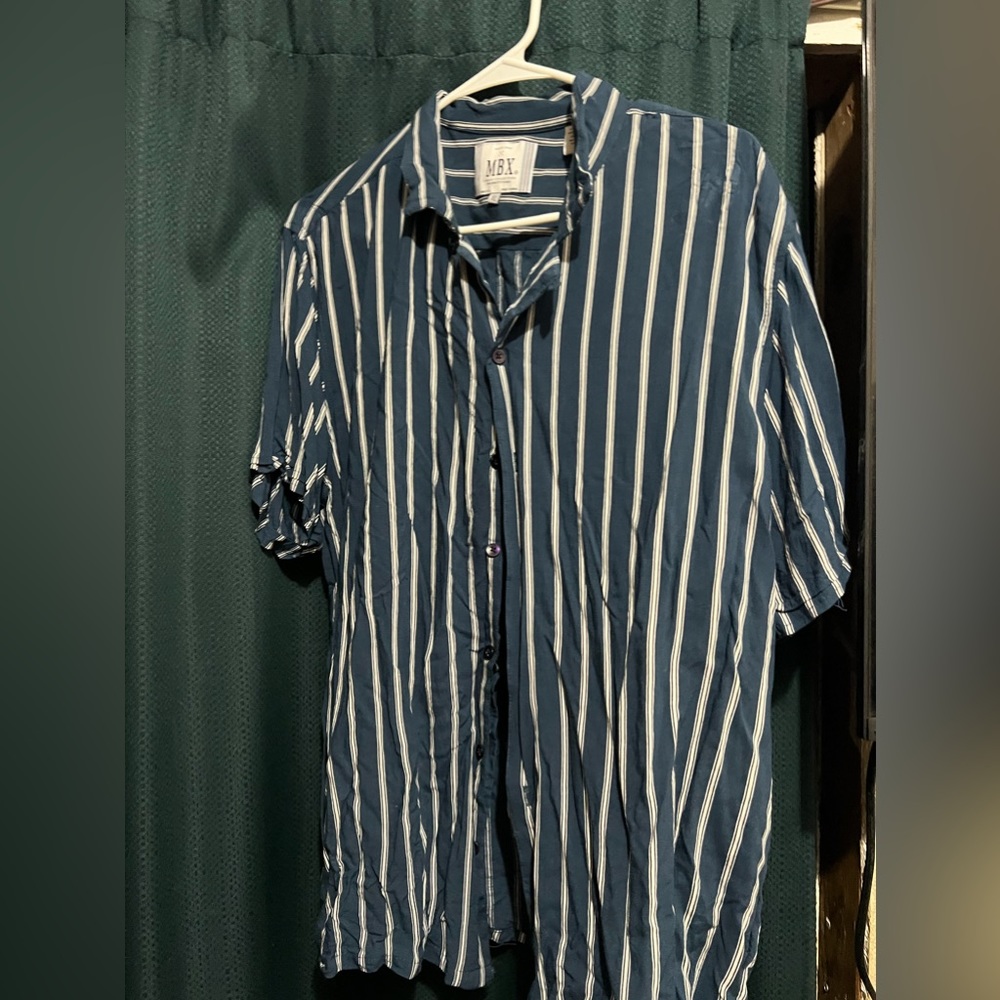 Navy blue stripped button down